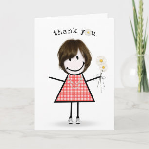 Thank You Stick Figure Girl with Daisies Card