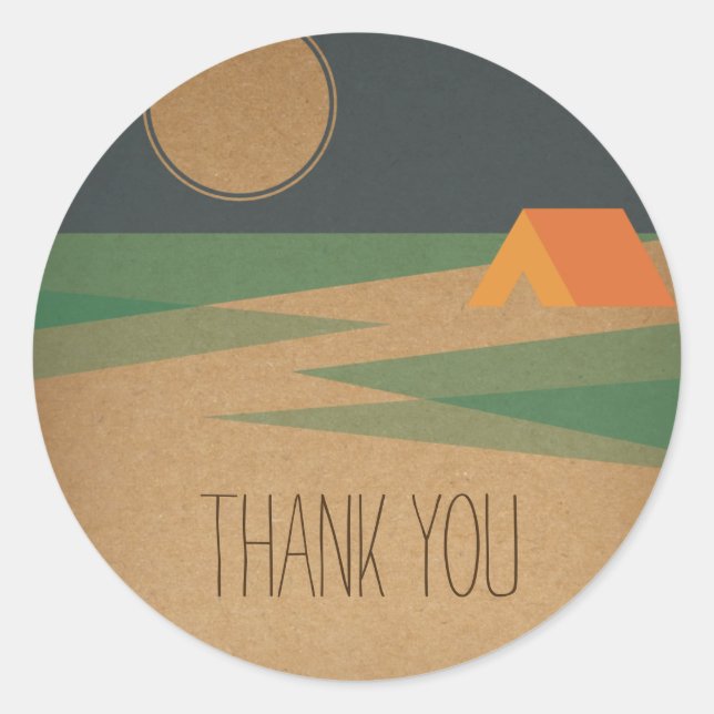 Thank You Sticker, Birthday Campout with Tent Classic Round Sticker (Front)