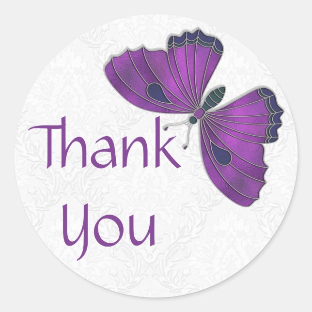 Thank You Sticker Butterfly Brocade Purple (Front)