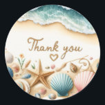 Thank You Sticker – Coastal Beach with Seashells<br><div class="desc">Say thank you with a splash of sunshine and sea breeze! This charming beach-themed sticker features delicate seashells on a sandy shore — perfect for adding a warm, coastal touch to thank you cards, gift bags, small business packaging, or party favours. A little reminder of gratitude, wrapped in seaside serenity....</div>