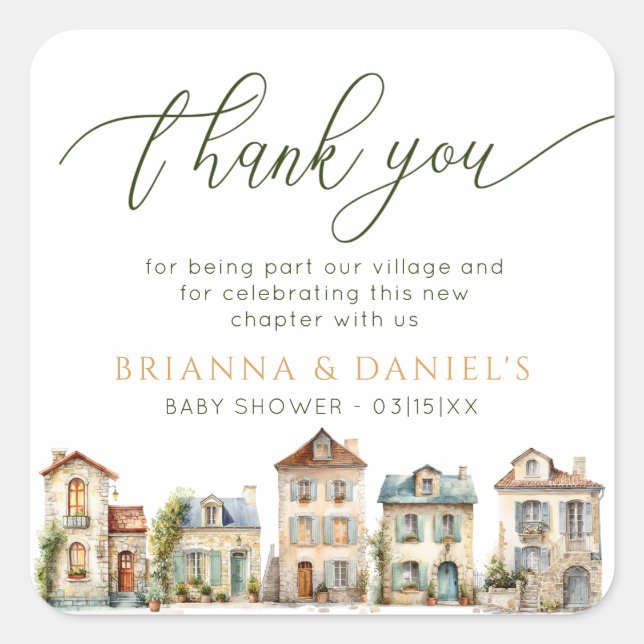 Thank You Sticker – It Takes a Village Baby Shower (Front)