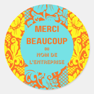 "Thank you" sticker- "merci beaucoup"-Design 4 Classic Round Sticker