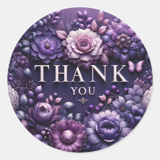 Thank You" Sticker - Purple Floral Theme Design (Front)