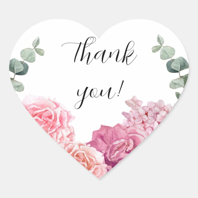 Thank you sticker with beautiful pink flowers (Front)