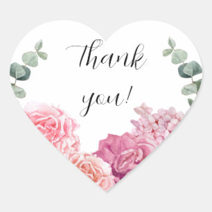 Thank you sticker with beautiful pink flowers