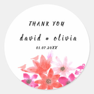 Thank You Sticker with Floral Design Classic Round