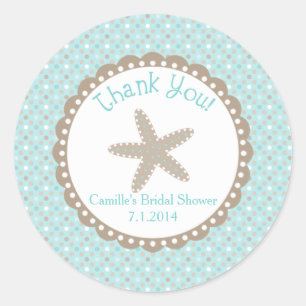 Thank You Sticker with Starfish in Aqua