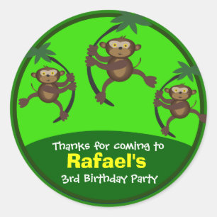 Thank You stickers: Birthday Stickers:: Monkeys Classic Round Sticker