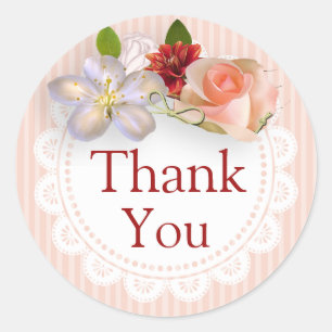 Thank You Stickers Coral Pink Floral