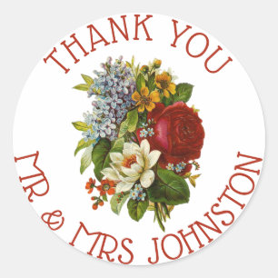 Thank You Stickers Wedding Bouquet Burgundy Roses