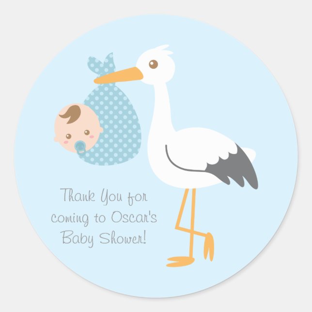 Thank You Stork Delivers Cute Baby Boy Classic Round Sticker (Front)