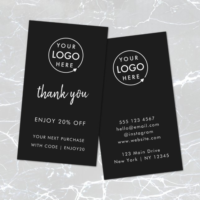 Thank You | Stylish Black Modern Logo Business Discount Card (Modern minimalist thank you discount cards by Guava - perfect for growing loyalty & repeat business)