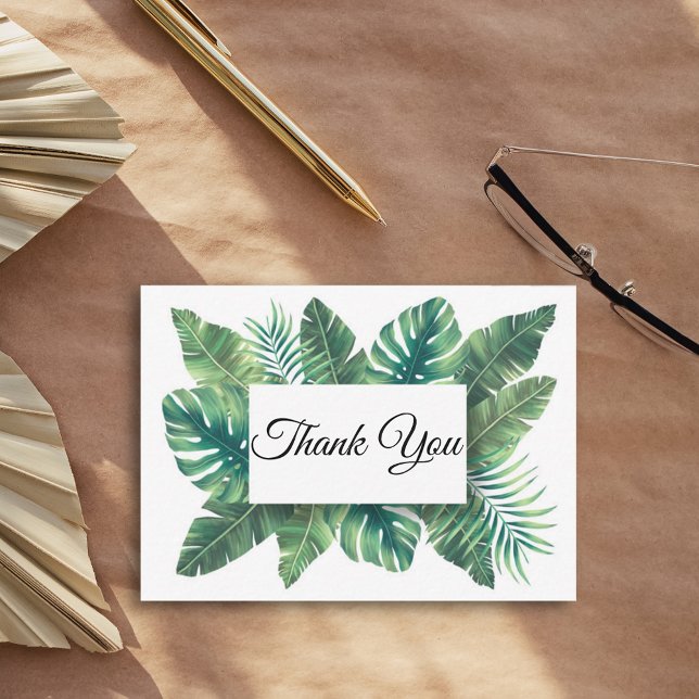 thank you, stylish green palm leaves wedding card (Creator Uploaded)
