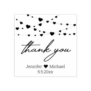 thank you stylish handwriting hearts wedding rubber stamp