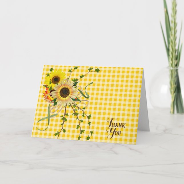 Thank You sunflower bouquet on gingham Card (Front)