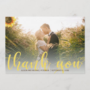 Thank you sunflower rustic wedding photo card
