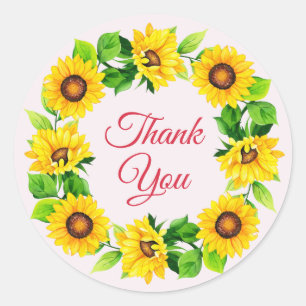 Thank You Sunflower Wreath Lavender Classic Round Sticker