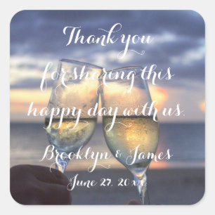Thank You Sunset On Beach Wedding Stickers