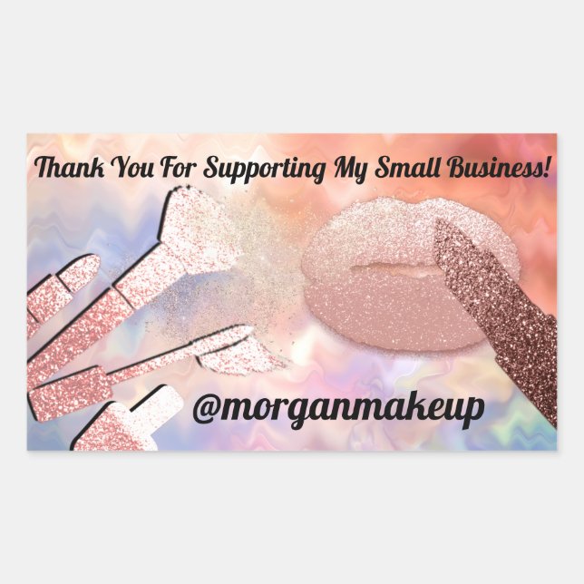 Thank You Support Business Makeup Lip Rose Blush Rectangular Sticker (Front)