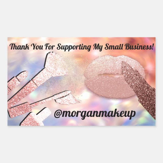 Thank You Support Business Makeup Lip Rose Pink Rectangular Sticker (Front)