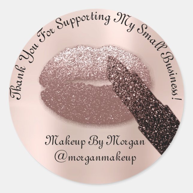 Thank You Support Small Business Makeup Kiss Blue Classic Round Sticker (Front)