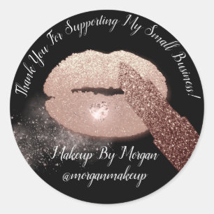 Thank You Support Small Business Makeup Lips Black Classic Round Sticker