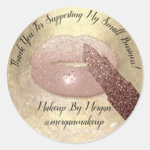 Thank You Support Small Business Makeup Lips Gold Classic Round Sticker