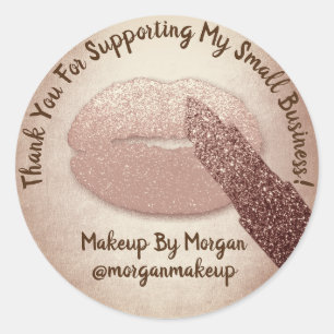 Thank You Support Small Business Makeup Rose Kiss Classic Round Sticker