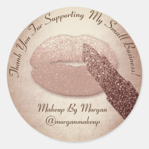 Thank You Support Small Business Makeup Rose Kiss Classic Round Sticker