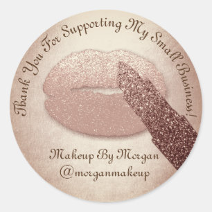 Thank You Support Small Business Makeup Rose Kiss Classic Round Sticker