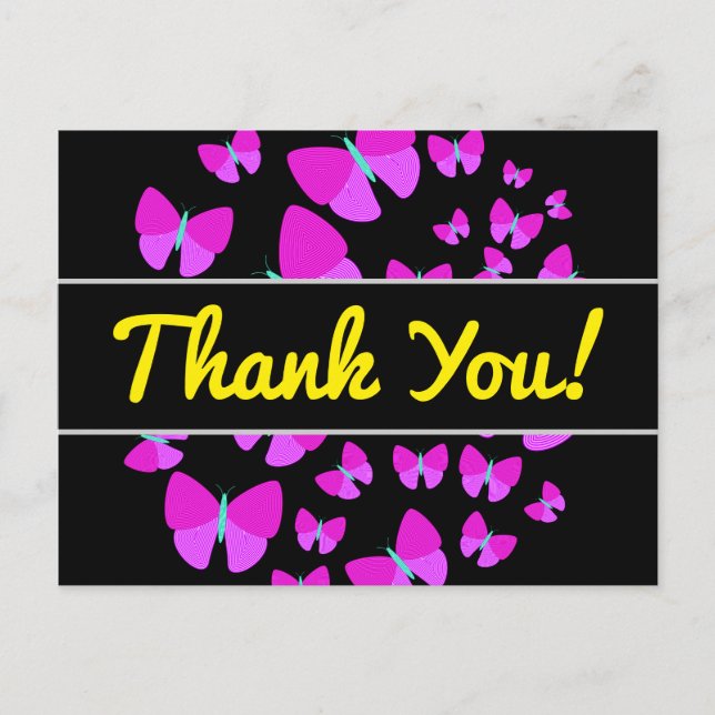 "Thank You!" + Swarm of Artistic Butterflies Postcard (Front)