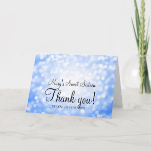 Thank You Sweet 16 Birthday Blue Glitter Lights Card