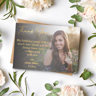 thank you sweet 16 birthday gold faded photo card