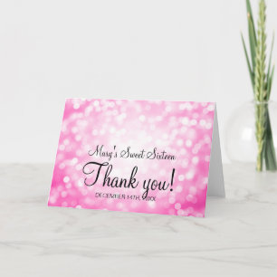 Thank You Sweet 16 Birthday Pink Glitter Lights Card