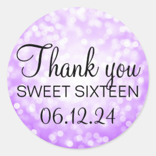 Thank You Sweet 16 Birthday Purple Glitter Lights Classic Round Sticker