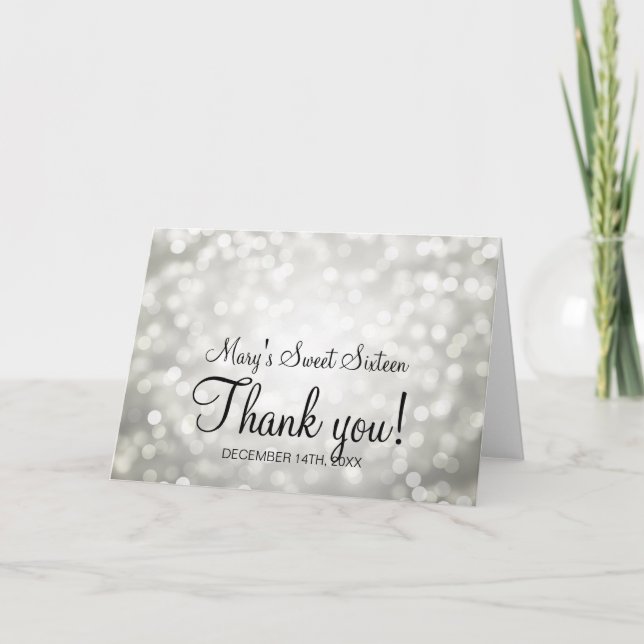 Thank You Sweet 16 Birthday Silver Glitter Lights (Front)