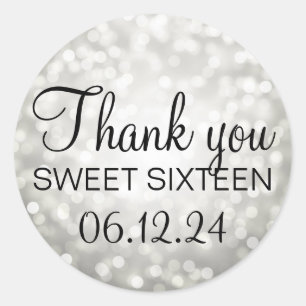 Thank You Sweet 16 Birthday Silver Glitter Lights Classic Round Sticker