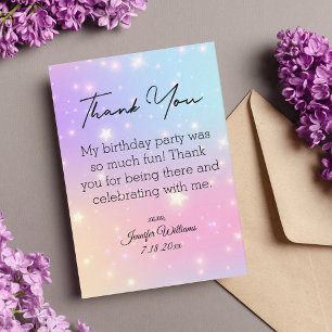  thank you sweet 16 colourful holographic stars card