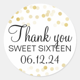 Thank You Sweet 16 Faux Gold Foil Glitter Lights Classic Round Sticker