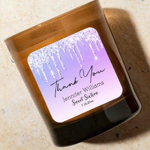 thank you sweet 16 purple dripping glitters chic square sticker