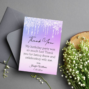 thank you sweet 16 purple dripping glitters modern card