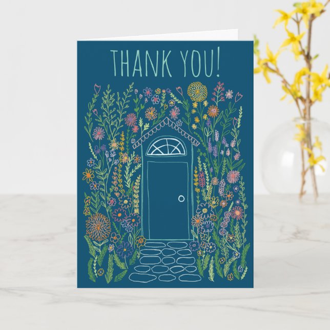 THANK YOU Sweet Garden Door Colourful Doodle  Card (Yellow Flower)