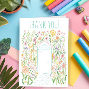 THANK YOU Sweet Garden Door Colourful Doodle  Card