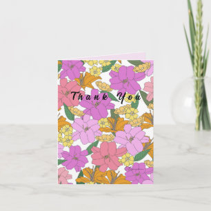 Thank You Sweet Orange Pink Green Handdrawn Floral Note Card