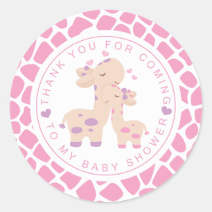 Thank You Sweet Pink Baby Girl Giraffe Baby Shower Classic Round Sticker