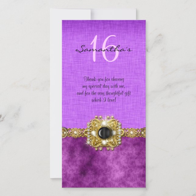 "thank you" "sweet sixteen" pink black gems thank you card (Front)