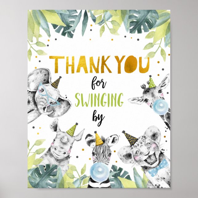 Thank You Swinging By Safari Party Animals Sign (Front)