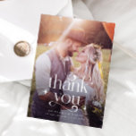 Thank You Swirly Overlay Text Wedding<br><div class="desc">Whimsical and simple wedding thank you card featuring an overlay text that says "thank you" in a swirly font with stars. Works best with a vertical picture.</div>
