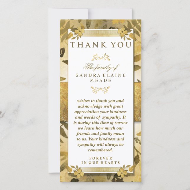 Thank You Sympathy Golden Floral Elegance (Front)