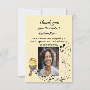 Thank You Sympathy Music Note Bird  Card